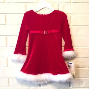 Bonnie Baby Holiday Dress Red, White Faux Fur Size 24M worn once-no tags